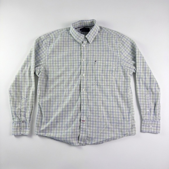 Tommy Hilfiger Other - Tommy Hilfiger Mens Plaid All-Season Stretch Regular Fit Shirt Blue Green Large